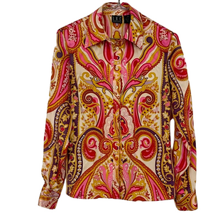 INC silk International Concepts Pink and Gold Paisley Blouse 6 p